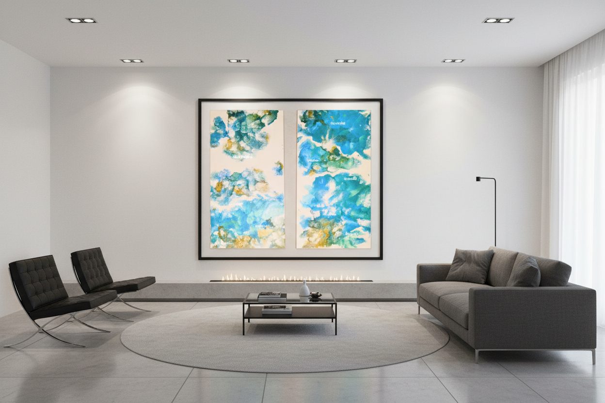 Double mint Abstract Art Set - 24x12 Acrylic Canvas Prints (2pc)